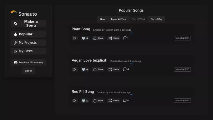 Sonauto AI — бесплатная нейросеть   для создания музыки. Бесплатная версия с ограниченным функционалом, есть платные тарифы.