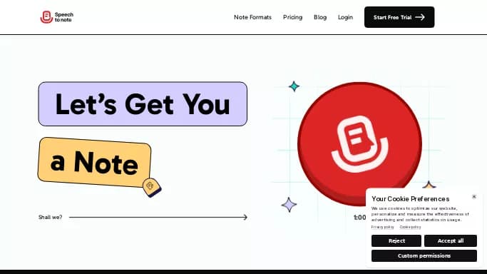 Speech To Note — бесплатная нейросеть   для транскрибации аудио и видео,  для повышения продуктивности,  для помощи в образовании. Бесплатная версия с ограниченным функционалом, есть платные тарифы.