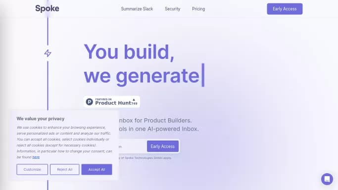 Spoke AI — бесплатная нейросеть   помогающие в управлении персоналом,  для повышения продуктивности. Бесплатная версия с ограниченным функционалом, есть платные тарифы.