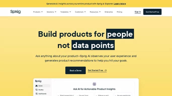 Sprig — бесплатная нейросеть   для маркетинга. Бесплатная версия с ограниченным функционалом, есть платные тарифы.