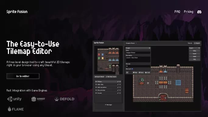 Sprite Fusion — бесплатная нейросеть   для дизайна,  в играх,  для помощи в образовании. Бесплатная версия с ограниченным функционалом, есть платные тарифы.