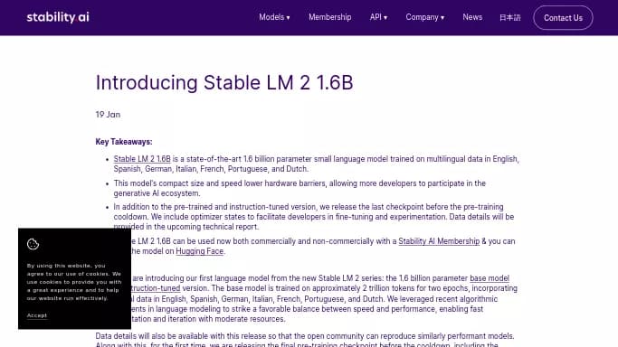 Stable LM 2 — бесплатная нейросеть  , модели LLM. 