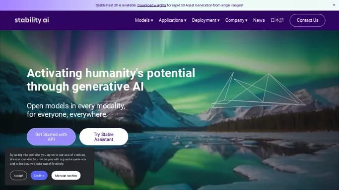Stability — бесплатная нейросеть   для создания видео,  для создания музыки,  для создания изображений. Бесплатная версия с ограниченным функционалом, есть платные тарифы.