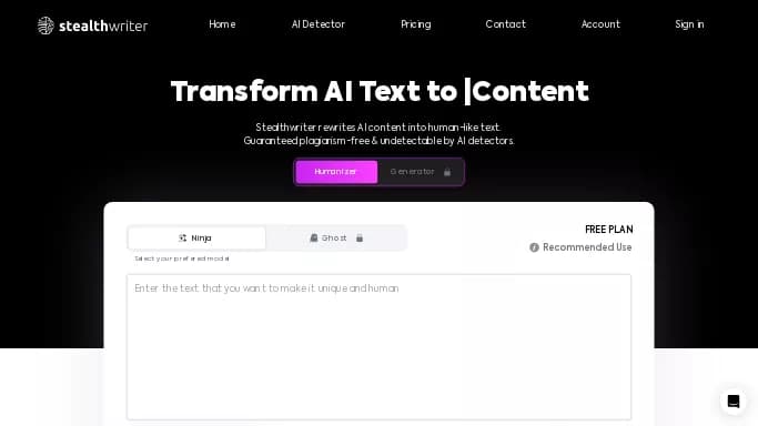 Stealthwriter — платная нейросеть   для копирайтинга. Бесплатная версия с ограниченным функционалом, есть платные тарифы.