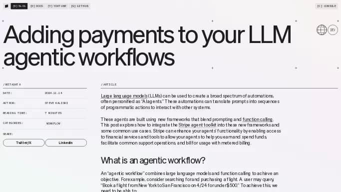 Stripe Agentic Workflow — бесплатная нейросеть  , автономные ИИ (AGI),  для разработки программного обеспечения. 