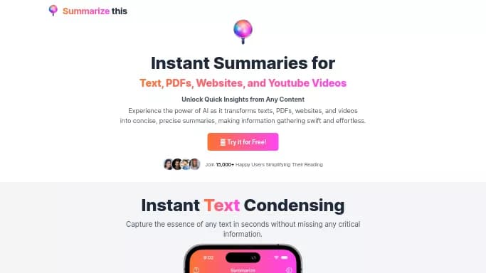 Summarizethis — платная нейросеть   для суммаризации текста,  для повышения продуктивности,  для помощи в образовании. Бесплатная версия с ограниченным функционалом, есть платные тарифы.