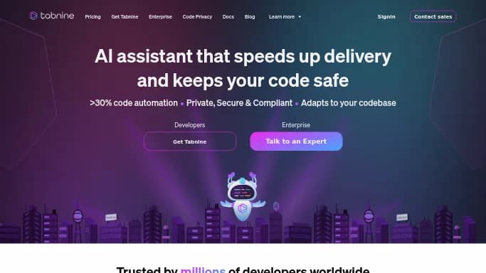 Tabnine AI — бесплатная нейросеть   для разработки программного обеспечения. Бесплатная версия с ограниченным функционалом, есть платные тарифы.