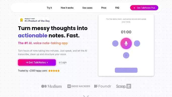 Talknotes — бесплатная нейросеть   в области памяти,  для транскрибации аудио и видео,  для повышения продуктивности,  для помощи в образовании. 