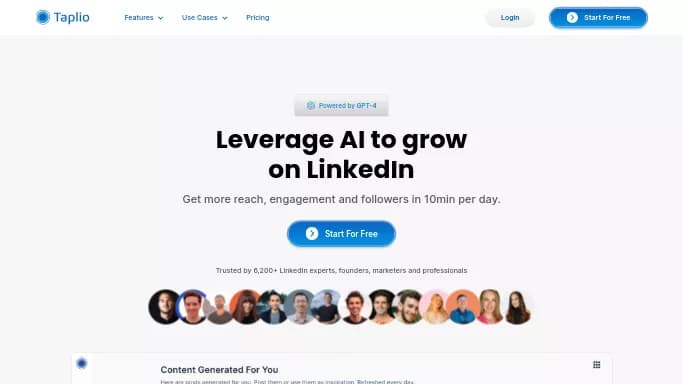 Taplio — бесплатная нейросеть   для маркетинга,  для SMM. Бесплатная версия с ограниченным функционалом, есть платные тарифы.