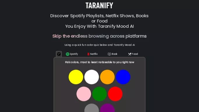 Taranify — бесплатная нейросеть   для создания музыки,  для развлечений,  для повышения продуктивности, для помощи в автоматизации. 