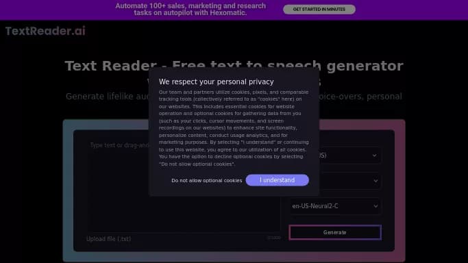 Text Reader — бесплатная нейросеть   для создания голоса. Бесплатная версия с ограниченным функционалом, есть платные тарифы.