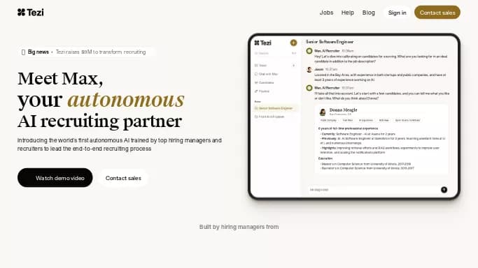 Tezi AI — бесплатная нейросеть   помогающие в управлении персоналом. Бесплатная версия с ограниченным функционалом, есть платные тарифы.