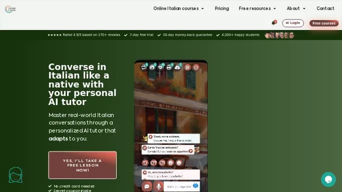 Think In Italian AI Language Tutor — платная нейросеть   для помощи в образовании. 