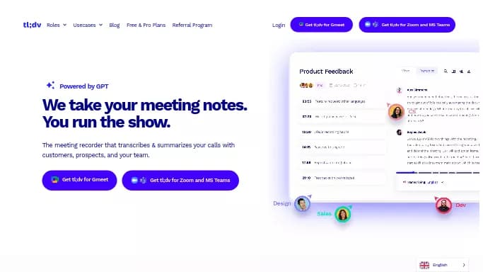 tl;dv — бесплатная нейросеть   для повышения продуктивности,  для транскрибации аудио и видео,  для помощи в образовании. Бесплатная версия с ограниченным функционалом, есть платные тарифы.