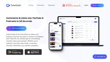 Нейросеть TubeOnAI - Суммаризация текста,Продуктивность,Образование,Транскрибация аудио и видео