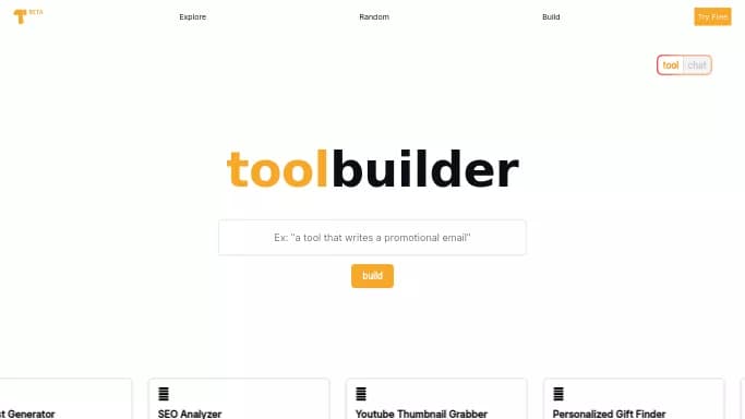 ToolBuilder AI — платная нейросеть   для развлечений,  для повышения продуктивности. Бесплатная версия с ограниченным функционалом, есть платные тарифы.