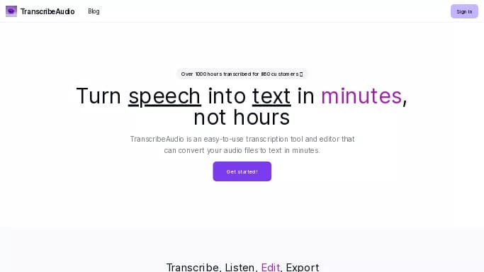 TranscribeAudio — платная нейросеть   для транскрибации аудио и видео,  для повышения продуктивности,  для помощи в образовании. 