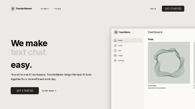 Transkribieren — бесплатная нейросеть   для транскрибации аудио и видео,  для повышения продуктивности,  для помощи в образовании. Бесплатная версия с ограниченным функционалом, есть платные тарифы.
