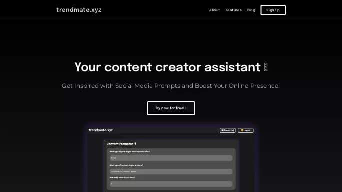 Trendmate.xyz — бесплатная нейросеть   для SMM. Бесплатная версия с ограниченным функционалом, есть платные тарифы.