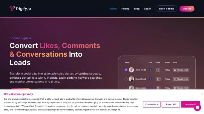 Trigify — платная нейросеть   для маркетинга. Бесплатная версия с ограниченным функционалом, есть платные тарифы.