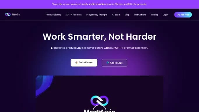 Arvin AI — платная нейросеть  , расширения ChatGPT,  помогающие в управлении персоналом,  для написания текста. Бесплатная версия с ограниченным функционалом, есть платные тарифы.