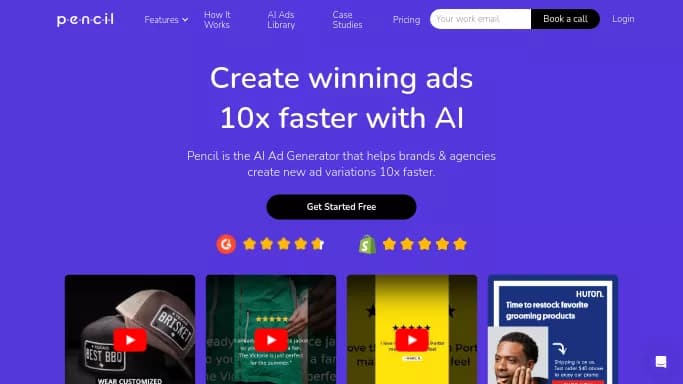 Pencil — бесплатная нейросеть   для маркетинга. Бесплатная версия с ограниченным функционалом, есть платные тарифы.