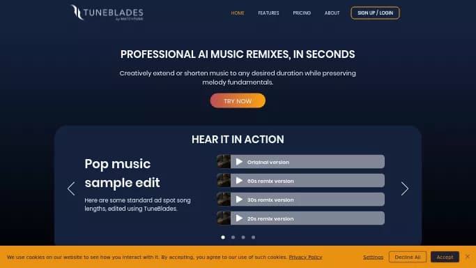 TuneBlades — бесплатная нейросеть   для создания музыки. Бесплатная версия с ограниченным функционалом, есть платные тарифы.