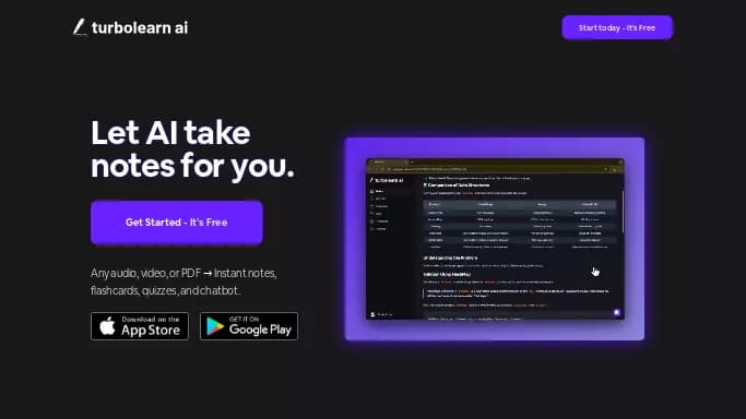 TurboLearn — бесплатная нейросеть   для помощи в образовании. Бесплатная версия с ограниченным функционалом, есть платные тарифы.