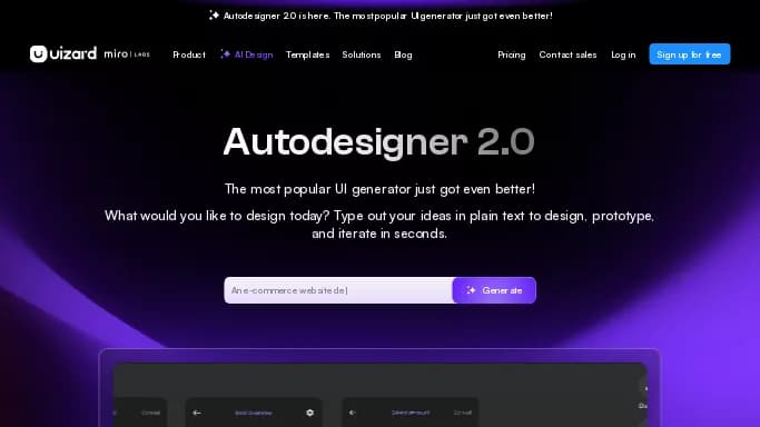 Uizard Autodesigner — бесплатная нейросеть   для дизайна. Бесплатная версия с ограниченным функционалом, есть платные тарифы.