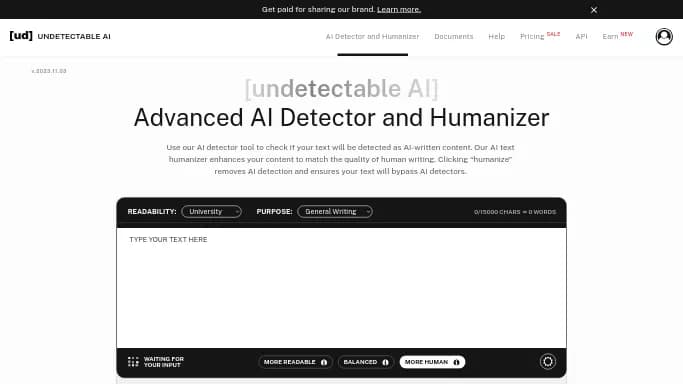 Undetectable AI — бесплатная нейросеть   для определения ИИ,  для копирайтинга. Бесплатная версия с ограниченным функционалом, есть платные тарифы.