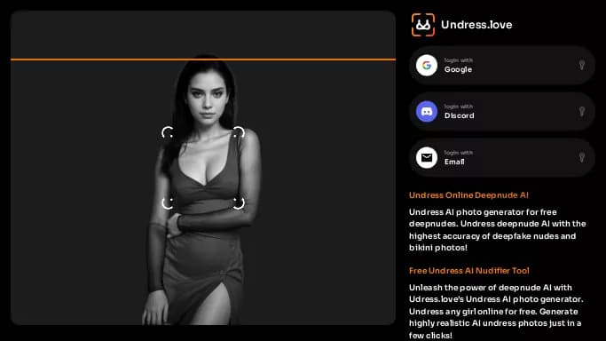 Undress love — бесплатная нейросеть   для раздевания девушек (18+). Бесплатная версия с ограниченным функционалом, есть платные тарифы.