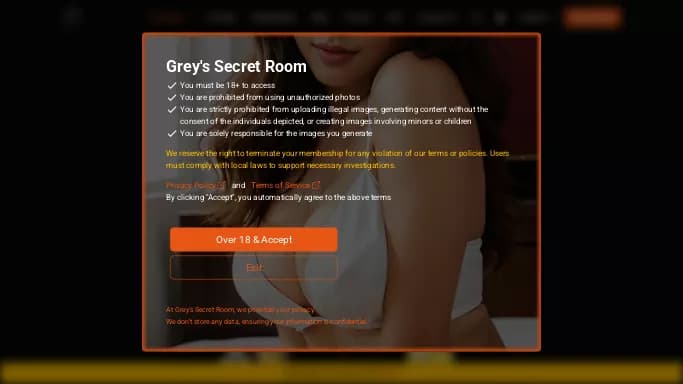 Grey's Secret Room — бесплатная нейросеть   для раздевания девушек (18+). Бесплатная версия с ограниченным функционалом, есть платные тарифы.
