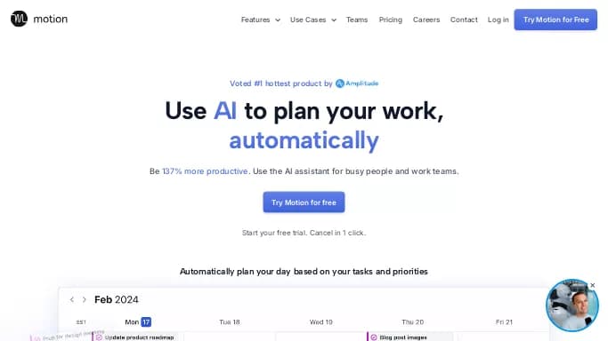 Motion AI — платная нейросеть   для повышения продуктивности. Бесплатная версия с ограниченным функционалом, есть платные тарифы.