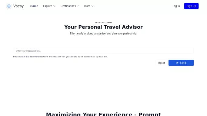 Vacation & Travel Chat — бесплатная нейросеть   — чат-бот,  для повышения продуктивности,  для путешествий. 