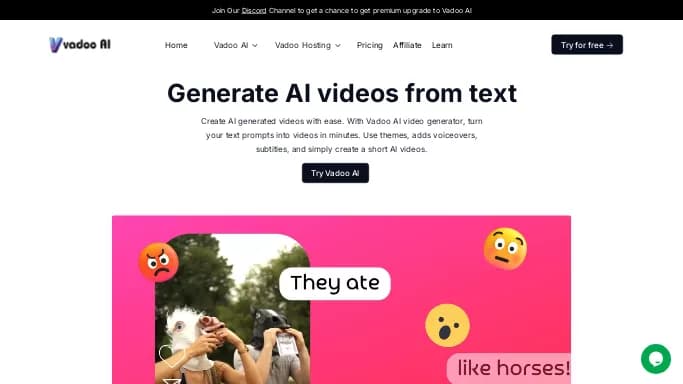 Vadoo AI — бесплатная нейросеть   для создания видео. Бесплатная версия с ограниченным функционалом, есть платные тарифы.