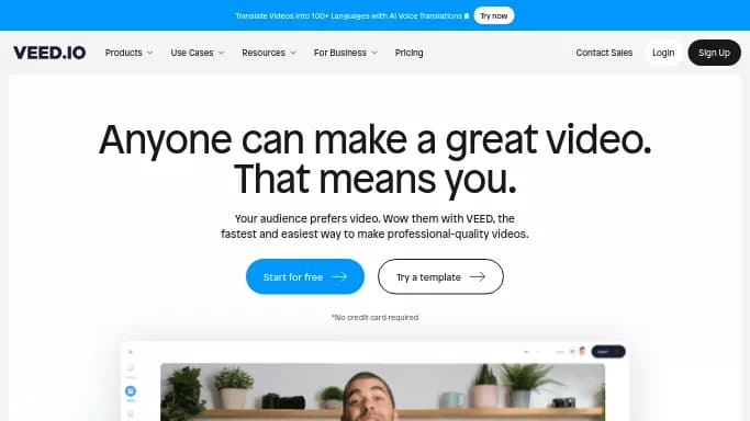 Veed.io — бесплатная нейросеть   для редактирования видео,  для помощи в образовании,  для маркетинга. Бесплатная версия с ограниченным функционалом, есть платные тарифы.