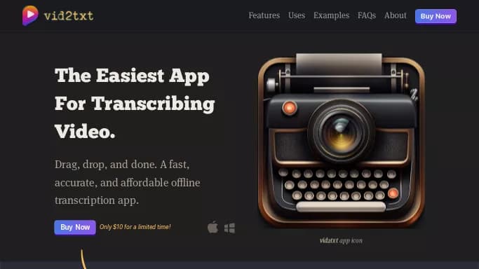 Vid2txt — платная нейросеть   для транскрибации аудио и видео,  для повышения продуктивности,  для помощи в образовании. Бесплатная версия с ограниченным функционалом, есть платные тарифы.