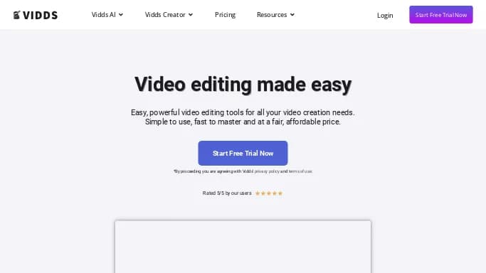 Vidds Editor — бесплатная нейросеть   для редактирования видео. Бесплатная версия с ограниченным функционалом, есть платные тарифы.