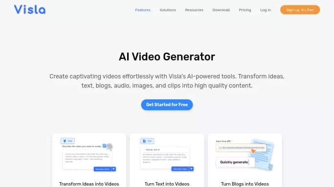 Visla — бесплатная нейросеть   для создания видео. Бесплатная версия с ограниченным функционалом, есть платные тарифы.