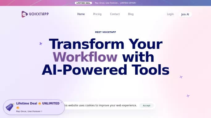 Voicetapp — платная нейросеть   для транскрибации аудио и видео,  для повышения продуктивности,  для помощи в образовании. Бесплатная версия с ограниченным функционалом, есть платные тарифы.