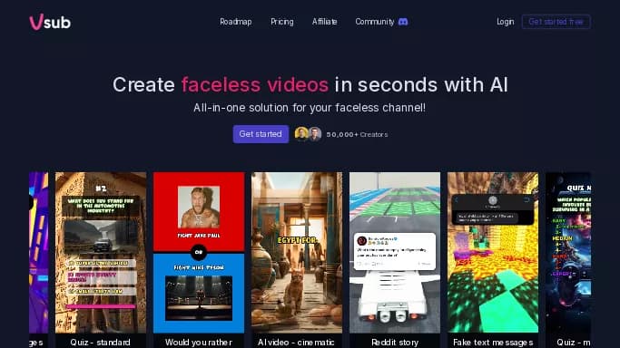 Vsub — бесплатная нейросеть   для создания видео,  для SMM. Бесплатная версия с ограниченным функционалом, есть платные тарифы.