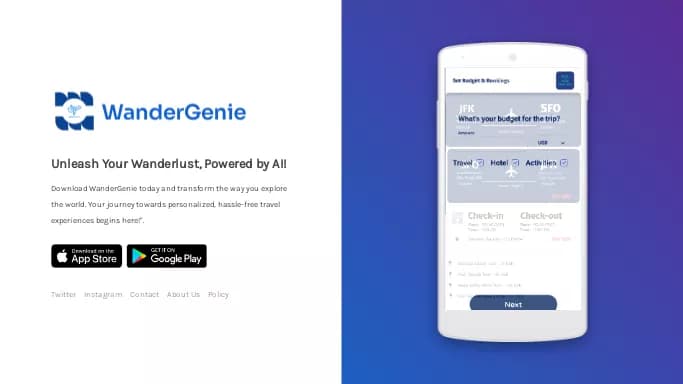 WanderGenie — бесплатная нейросеть   для путешествий,  для повышения продуктивности, для помощи в автоматизации,  для SMM. 