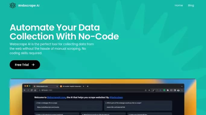Webscrape Ai — бесплатная нейросеть   для no Code/Low Code разработки,  для повышения продуктивности. Бесплатная версия с ограниченным функционалом, есть платные тарифы.