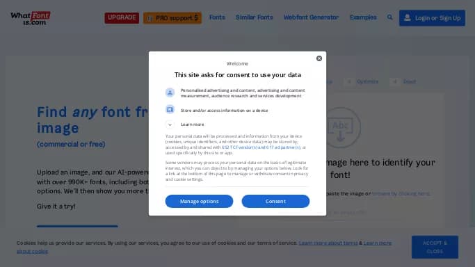 WhatFontIs — бесплатная нейросеть   для разработки программного обеспечения,  для дизайна. Бесплатная версия с ограниченным функционалом, есть платные тарифы.
