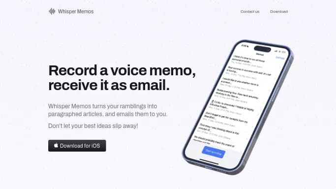 Whisper Memos — платная нейросеть   для повышения продуктивности,  для транскрибации аудио и видео,  для помощи в образовании. Бесплатная версия с ограниченным функционалом, есть платные тарифы.