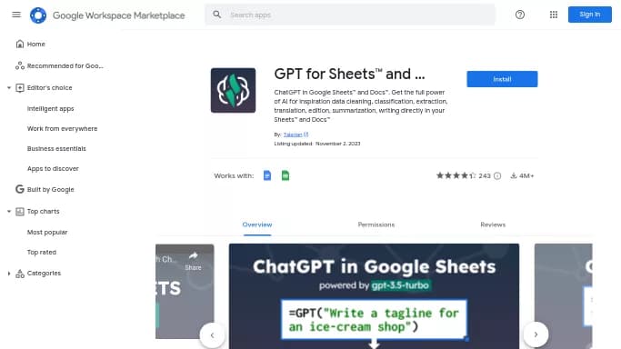 GPT for Sheets — бесплатная нейросеть  , расширения ChatGPT,  для таблиц и PDF,  для повышения продуктивности. 