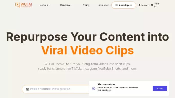 WUI.AI — бесплатная нейросеть   для редактирования видео,  для SMM,  для транскрибации аудио и видео,  для повышения продуктивности,  для помощи в образовании. Бесплатная версия с ограниченным функционалом, есть платные тарифы.
