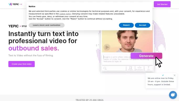 Yepic Studio — платная нейросеть   для создания видео. Бесплатная версия с ограниченным функционалом, есть платные тарифы.