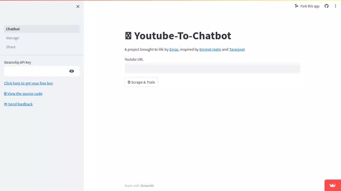 YouTube to Chatbot — бесплатная нейросеть   — чат-бот,  для транскрибации аудио и видео,  для повышения продуктивности,  для помощи в образовании. 