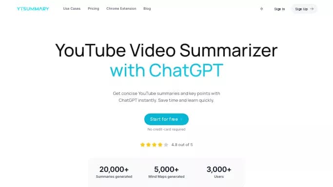 YTSummary — бесплатная нейросеть   для суммаризации текста,  для повышения продуктивности,  для помощи в образовании. Бесплатная версия с ограниченным функционалом, есть платные тарифы.